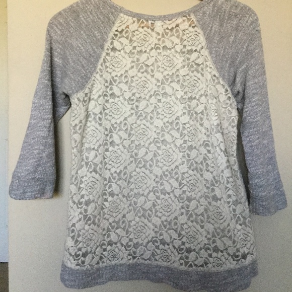 Express Extra Small Heather Gray Baseball Tee with Floral Crochet Back - Picture 10 of 12